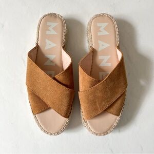 [manebi] suede double sole crossed bands jute espadrille sandal cognac 7